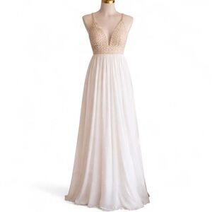 Say Yes to the Prom white and beige maxi dress with an embellished beaded top